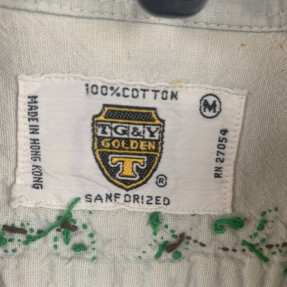 Vtg 1970s TG&Y Embroidered Chambray Shirt Womens Medium Blue Collared Hippie - Picture 4 of 13